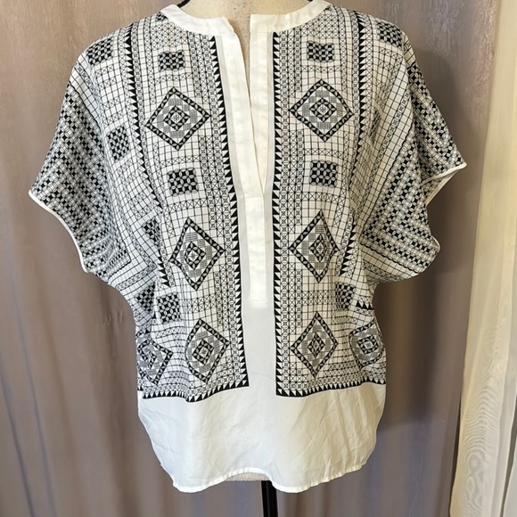 BCBGMaxAzria Tops - BCBGMaxAzria Black and White Graphic Boxy Blouse